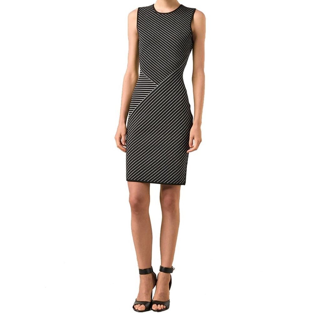 Alexander Wang Black and White Mixed Pinstriped Body Conscious Knit Dress XS